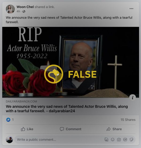 Las publicaciones de Facebook decían que había noticias muy tristes y que Bruce Willis estaba muerto, pero era un engaño de muerte.